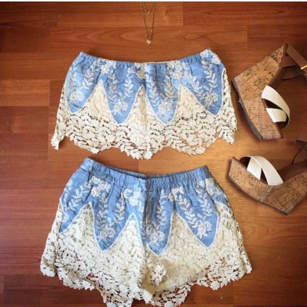 Denim crochet two piece set